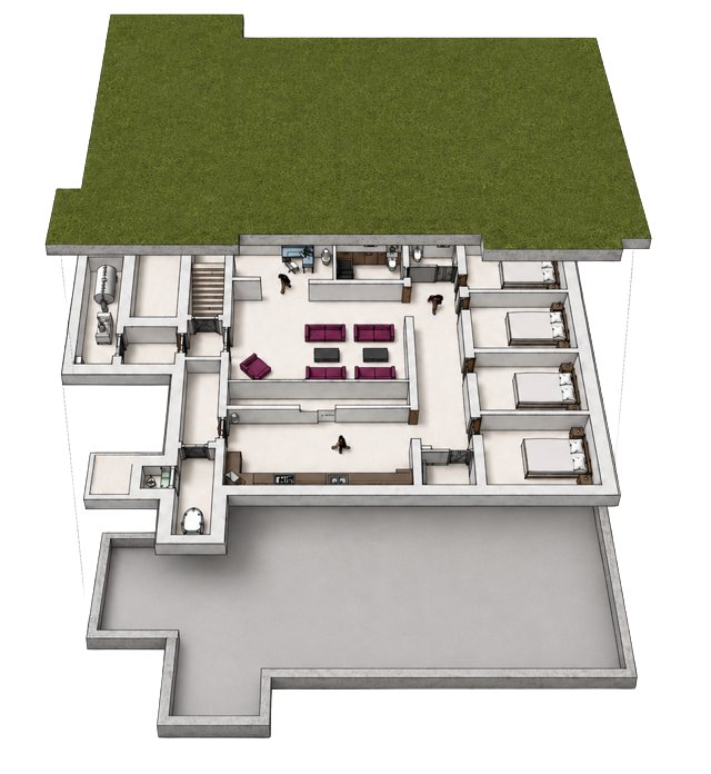 Internal floor plan of an underground bunker